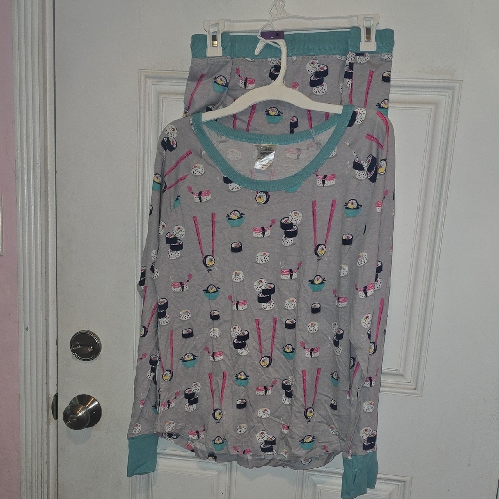 Gray Pajama Set with Teal Accents